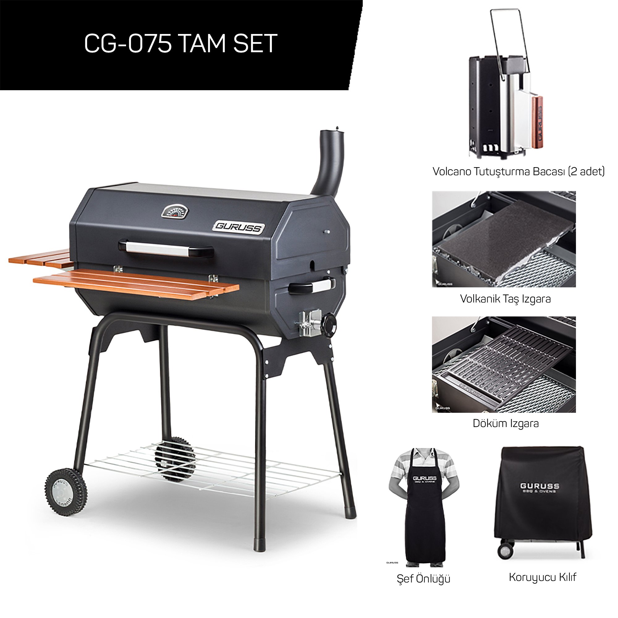 Guruss CG-075 Kömürlü Barbekü Mangal Tam Set Siyah