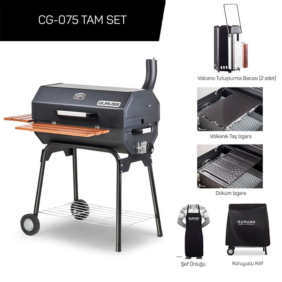 Guruss CG-075 Kömürlü Barbekü Mangal Tam Set Siyah