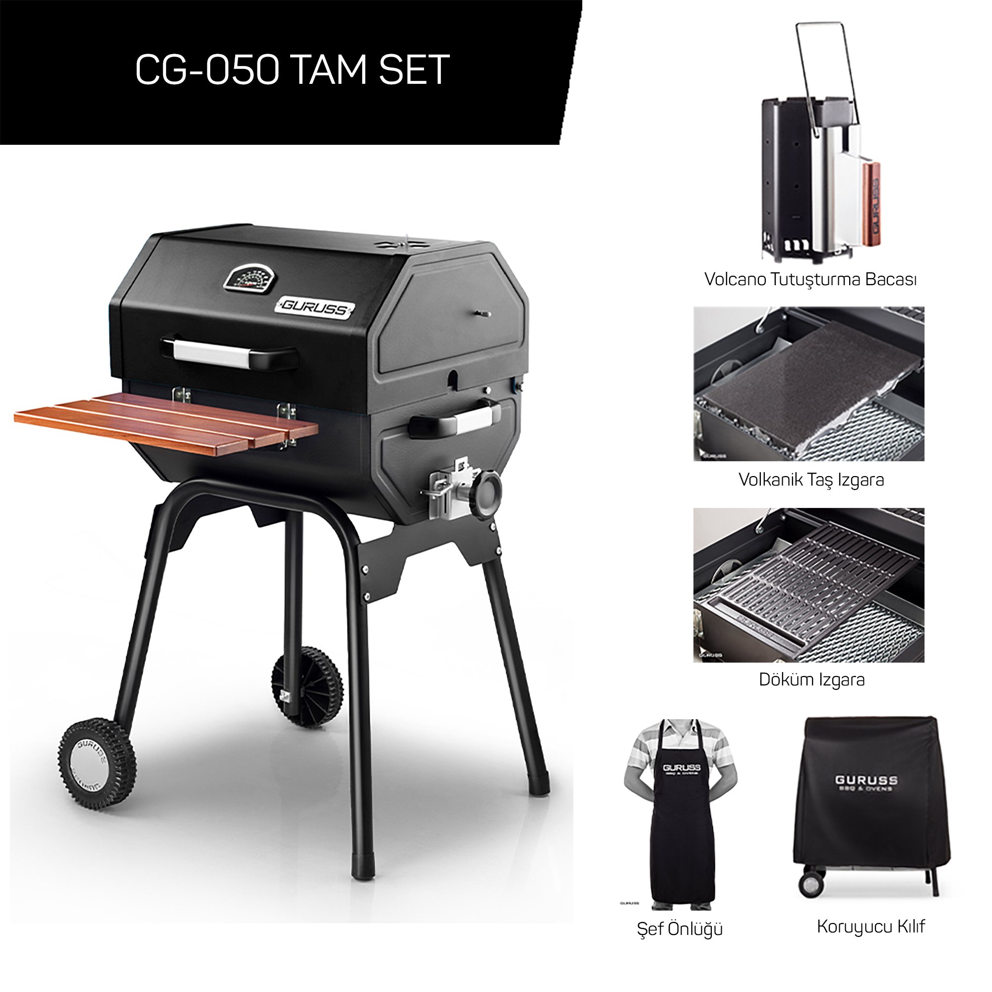 Guruss CG-050 Kömürlü Barbekü Mangal Tam Set Siyah