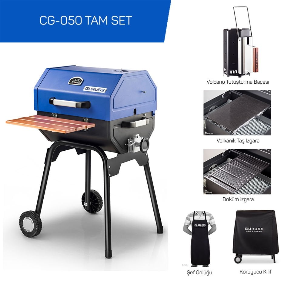 Guruss CG-050 Kömürlü Barbekü Mangal Tam Set Gece Mavisi