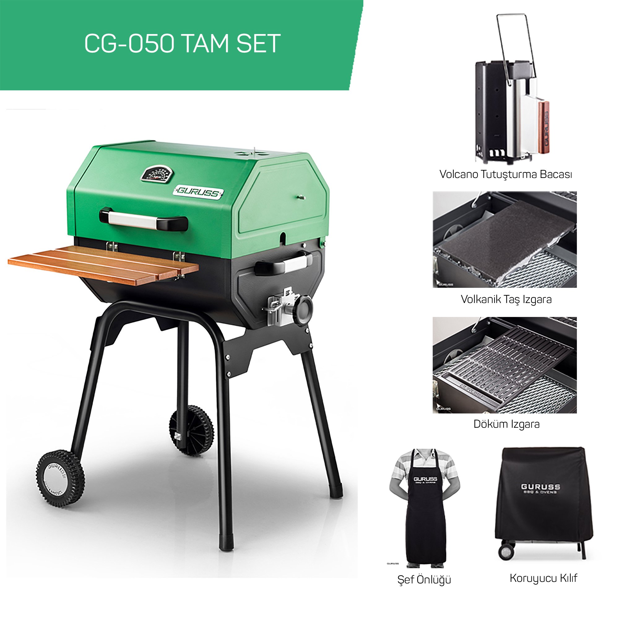 Guruss CG-050 Kömürlü Barbekü Mangal Tam Set Yeşil