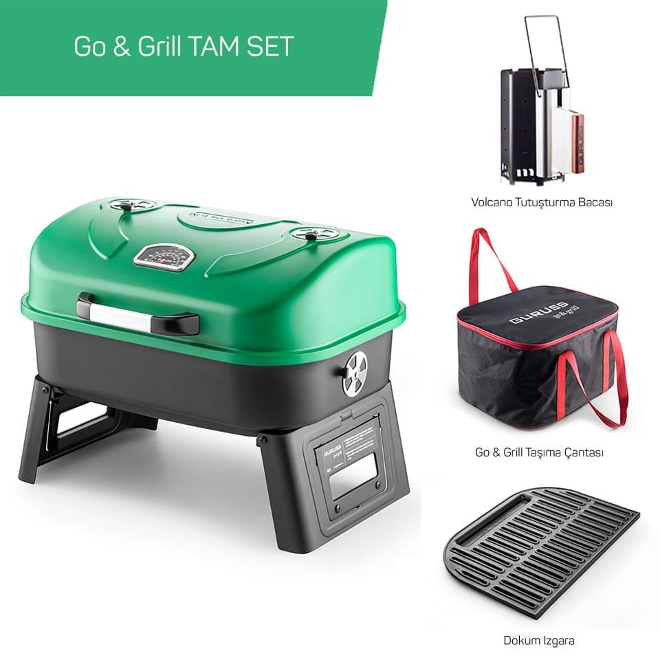 Guruss Go & Grill Barbekü Mangal Tam Set Yeşil