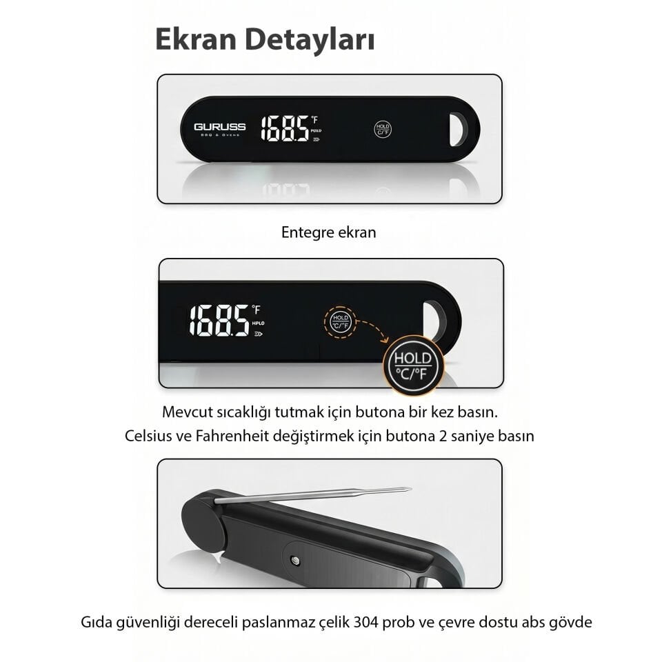 Guruss Hızlı Dijital Et & Gıda Termometresi