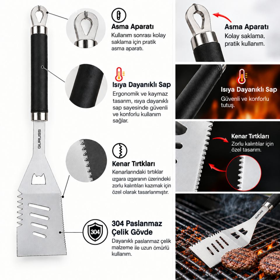 GURUSS Profesyonel Mangal & Barbekü Spatulası